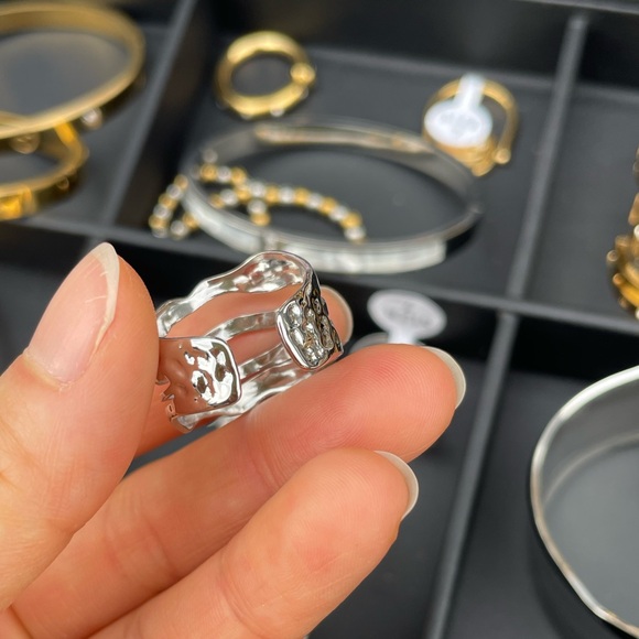 Silver-Tone Stainless Steel Adjustable Wave Ring | Minimalist and Artistic - Picture 3 of 6